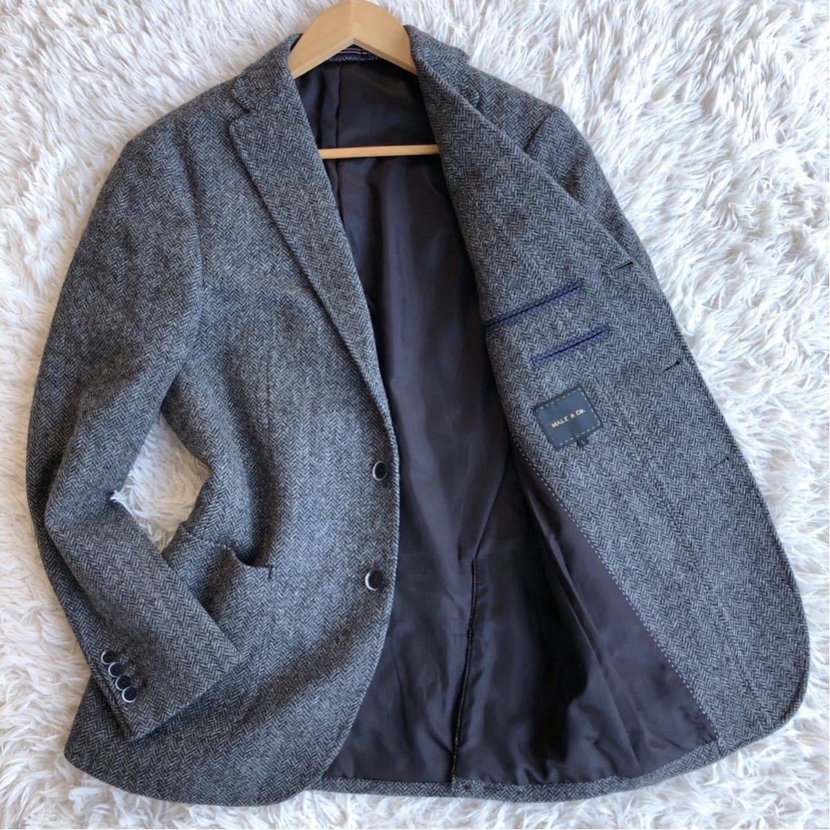 美品 MALE&CO. 英国MOON社生地 段返りツイードテーラードジャケットL
