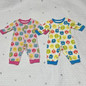 【1枚の価格】POPなモンスター柄ロンパース ピンク ブルー 60cm