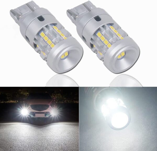 『送料無料』T20 W21/5W 7443 LED ダブル 爆光 バルブ ホワイト 12V-24V ストップ テールランプ ブレーキ ポジション ライト 2個 Es 白