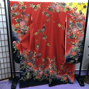 2530. type long-sleeved kimono red butterfly bird .. Sakura underskirt attaching 