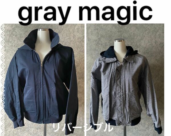 gray magic グレイマジック　リバーシブル　ジャンパー　ネイビー　レディース　フード付き