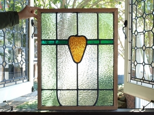 ■アンティークステンドグラス23378 淡いグリーン 装飾 英国 イギリス 窓 ドア 建具 内装に ■