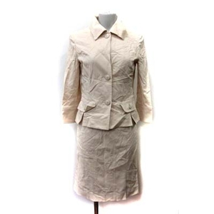  L ELLE setup top and bottom suit turn-down collar jacket tight skirt knee height 38 beige /YI lady's 