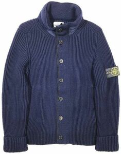 14AW ストーンアイランド STONE ISLAND フィッシャーマンリブ編み ウール ニット カーディガン ジャケット ブルゾン アウター ネイビー