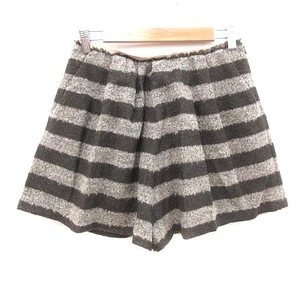  Ined INED culotte pants Short b-kre- knitted border wool 9 gray scorching tea dark brown /CT lady's 