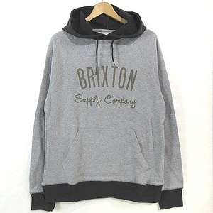 未使用品 ブリクストン Brixton パーカー フーディー プルオーバー ロゴプリント バイカラー 裏毛 グレー チャコールグレー S メンズ