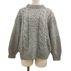  clear Impression CLEAR IMPRESSION sweater knitted pull over high‐necked plain cable braided long sleeve 2 gray lady's 