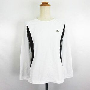 アディダス adidas Tシャツ カットソー 長袖 クルーネック 切替 ロゴ L ホワイト×ブラック スポーツウェア ※EKM レディース