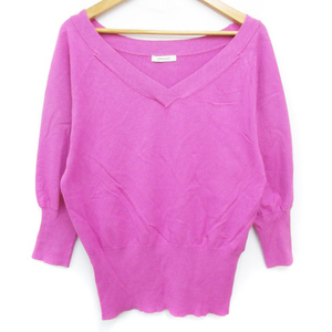  La Totalite La TOTALITE knitted cut and sewn 7 minute sleeve puff sleeve V neck plain F pink /FF39 lady's 