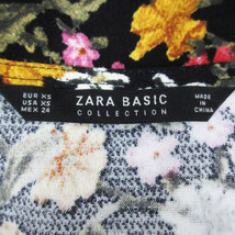 ザラ ベーシック ZARA BASIC ワンピース ひざ丈 長袖 Vネック 花柄 マルチカラー XS 黒 黄色 ブラック イエロー /FF21 レディース_画像5