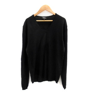  A.P.C. A.P.C. knitted cut and sewn long sleeve V neck plain wool 1 black black /SY32 lady's 