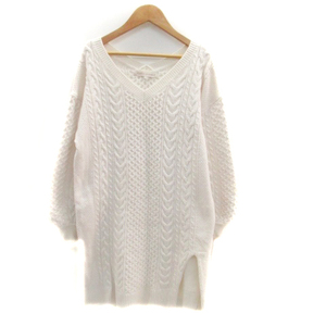  tiger nte Anson du mode 31 Sons de mode knitted tunic V neck long sleeve cable braided 36 eggshell white /HO18 lady's 