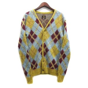 ニードルス ニードルズ Needles モヘヤ カーディガン アーガイル ニット Vネック 21AW MOHAIR CARDIGAN ARGYLE J0256 ブルー イエロー XS