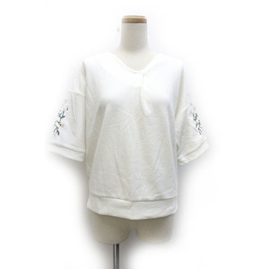 marpione カットソー Tシャツ 刺繍 ワイドシルエット 七分袖 M 白 ホワイト /Z レディース