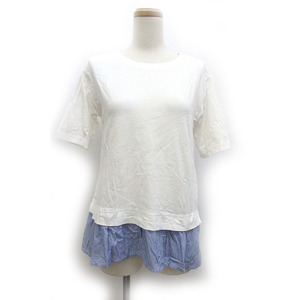 ko-encoen T-shirt cut and sewn pe plum switch stripe short sleeves L white light blue /Z lady's 