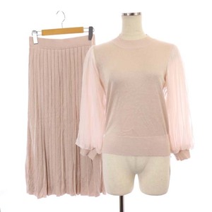  Feroux Feroux setup top and bottom lame knitted pleated skirt long cut and sewn long sleeve switch 2 pink /MF #OS lady's 