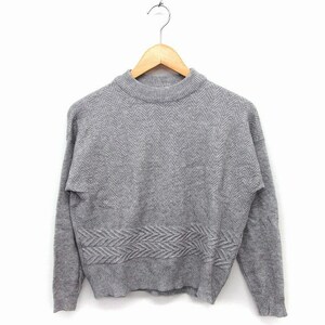  E hyphen world gallery E HYPHEN WORLD GALLERY knitted sweater long sleeve ound-necked Alain pattern F gray ash /FT31 lady's 