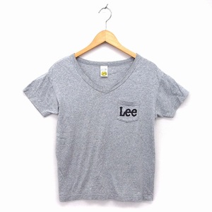 リー LEE カットソー Tシャツ Vネック コットン 綿 リブ ロゴ プリント 半袖 S グレー /NT7 メンズ