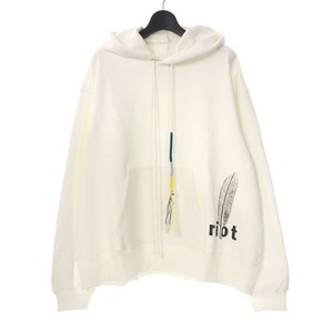 ライオットファセッタズム RIOT FACETASM 20AW FEATHER PRINT HOODIE フェザー プリント フーディー パーカー プルオーバー L 白 ホワイト