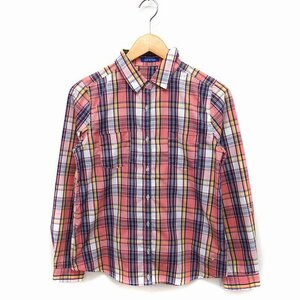 オリーブデオリーブ OLIVE des OLIVE チェック柄 シャツ ブラウス 長袖 胸ポケット M ピンク /FT46 レディース