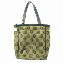 ロエベ LOEWE アナグラム 総柄 ハンドバッグ キャンバス×レザー ゴールド金具 ベージュ 黒 ブラック 0222 ECR17 レディース_画像1