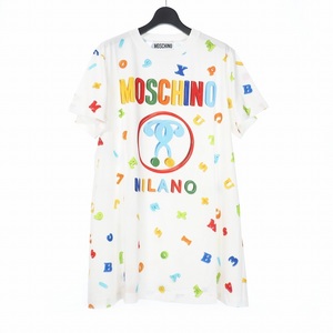 モスキーノ MOSCHINO 20SS ダブルクエスチョン プリント ワンピース Tシャツ カットソー 総柄 40 ホワイト 白 A0445 メンズ