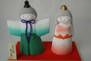 Art hand Auction h14★陶器の置物★雛人形セット★立ち雛(大)★萬古焼き 日本製, インテリア小物, 置物, 和風