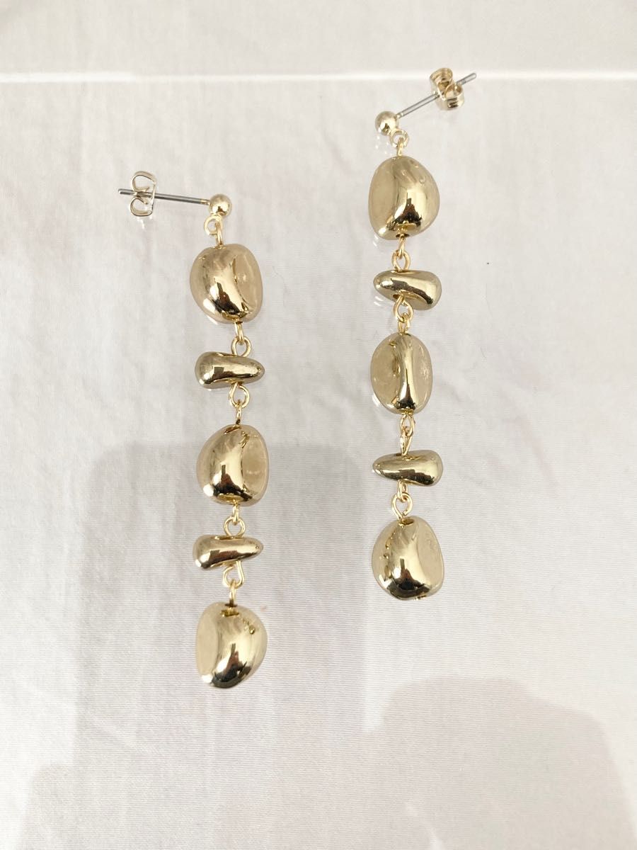 No 221 ベージュべっ甲ゴールドリング ピアス イヤリング ハンドメイド