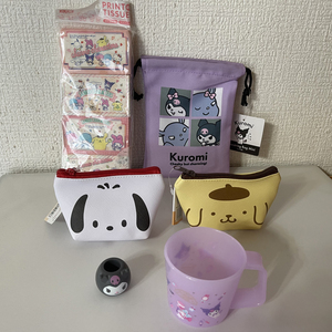  Sanrio character goods Daiso my mero black misinamon6 point set cup pouch pouch tissue ba Rune extra attaching 