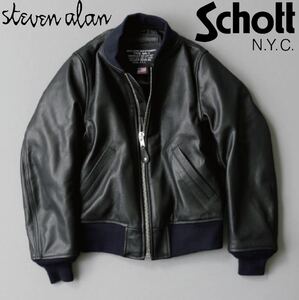 Schott × Steven alan ショット スティーブンアラン 別注 BOMBER JACKET 牛革 MA1 レザー　ボンバージャケット アメリカ製 M 黒　ブラック