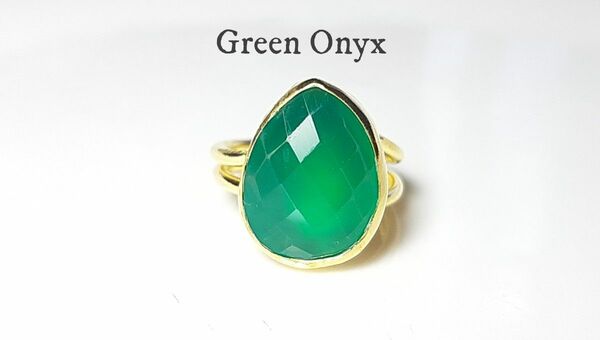 最新作☆『Green Onyx』の世界でひとつの天然石リング + k18コーティング