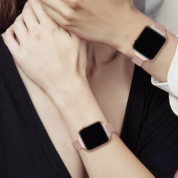 【新品】コンパチブル Apple Watch バンド ステンレス製 女性対応 交換用バンド 軽量 磁気クラスプ付き　ローズピンク