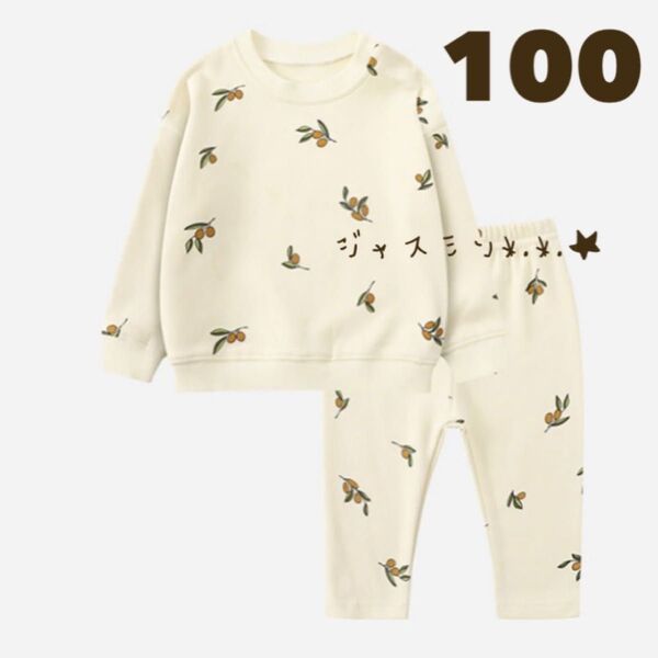 100 レモンオリーブ柄 薄手 トレーナー トップス セットアップ パジャマ