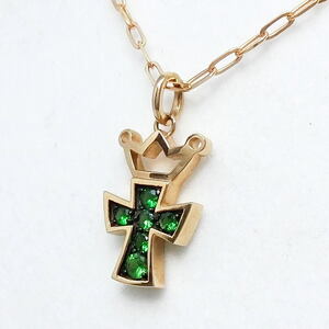 [ free shipping ] GaGa Milano GaGaMILANO K18PG green garnet 0.25ct Cross necklace Crown * beautiful goods *