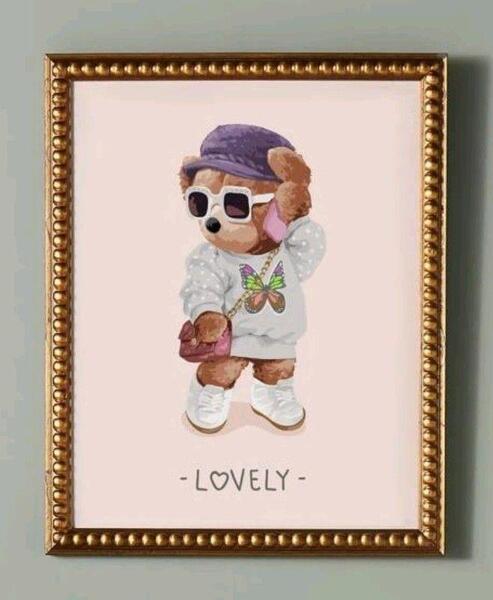 【布ポスター】くまデザイン①LOVELY キャンパスアート ファブリックパネル