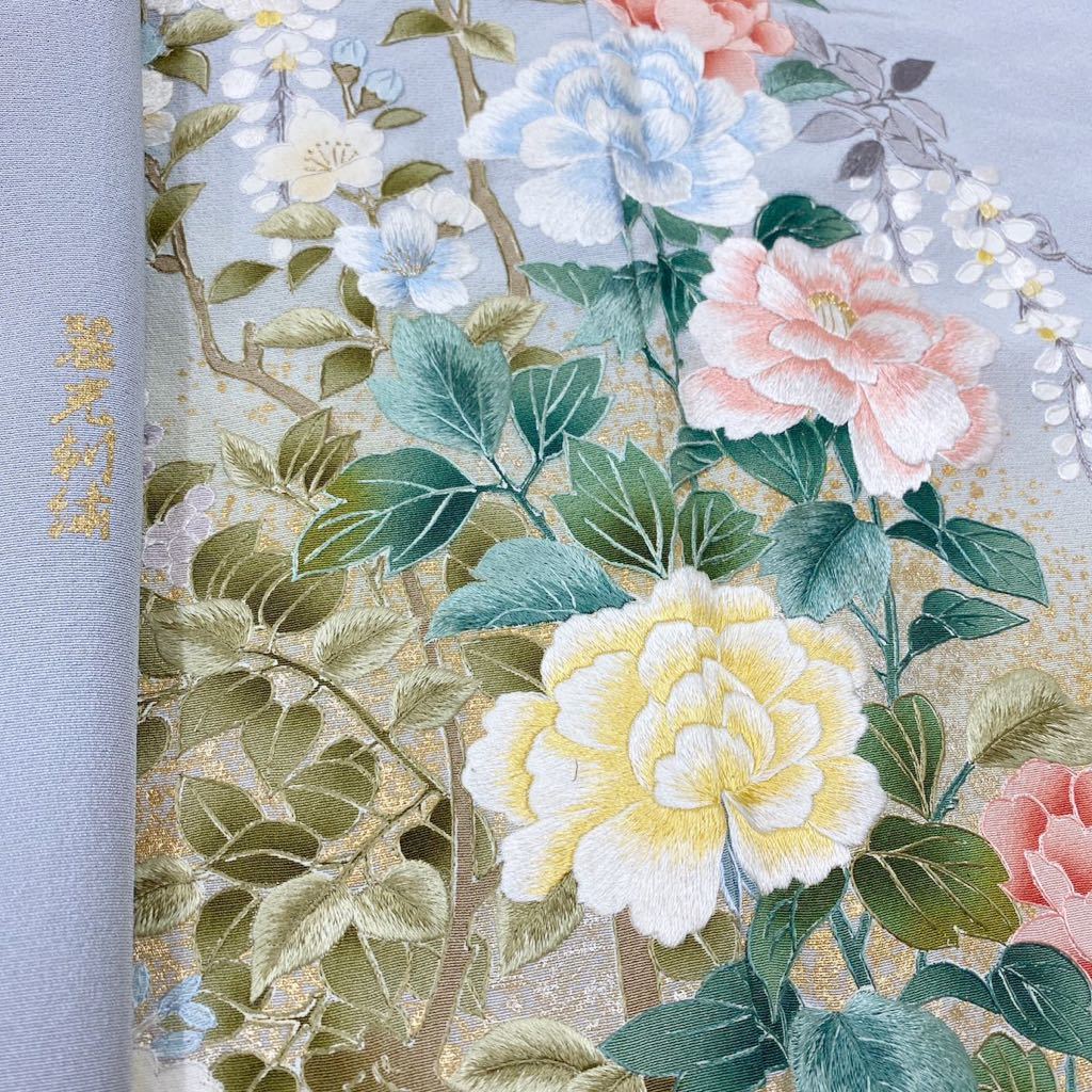 直営通販 蘇州刺繍 蒋雪英 丸花文に蝶の図 多色 金色 袋帯 A797