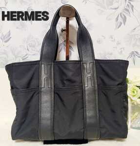 【HERMES】エルメス トートバッグ アカプルコPM ナイロン レザー チャコールブラック