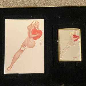 【中古】ジッポー ZIPPO Petty Girl 204BPG 412 heart ペティガール オイル ライター 96年モデル 97年 ゴールド 金 箱有 火花確認済