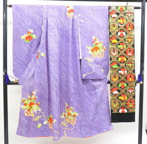 { Kyoto one shining .}[1000 jpy ~][ kimono ] girl 7 -years old four .. obi long kimono-like garment set The Seven-Five-Three Festival length approximately 132cm sleeve length approximately 49cm 23Z-147