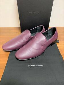  unused *[Giuseppe Zanotti] BOT VEGAS TREND Logo embroidery leather slip-on shoes dress shoes 44 bordeaux Italy made The noti