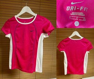 【激安1点のみ 国内正規品】NIKE ナイキ DRI FIT ドライフィット ラグラン メッシュ 切り替え 半袖 Tシャツ トップ S ピンク系 USED