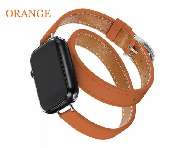 二重巻き Apple Watch バンド ベルト 腕時計 交換 二重巻 革ベルト 革バンド iPhone 牛革 男女兼用 オレンジ 橙AppleWatch プレゼント