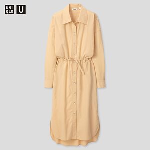 【新品・S/M・ライトオレンジ】ユニクロ×ルメール Uniqlo U ユニクロユー ドローストリングシャツワンピース ウエストマークでき　1枚でも