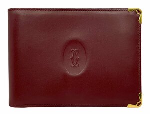 新品同様 カルティエ 財布 札入れ マスト 財布 札入 レザー ボルドー C2 メンズ レディース Cartier 【中古】