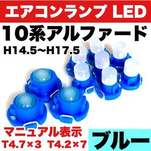 トヨタ 10系 アルファード インテリアパネル 打ち換え用 エアコンランプ 省エネ ウエッジ球 T4.7 T4.2 LED COB ブルー 10個セット 