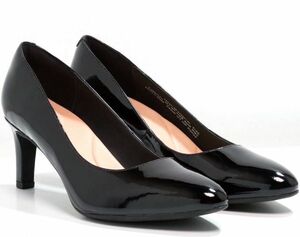 Clarks 26cm Classic pumps black black pa tent leather enamel leather middle heel formal ballet Loafer boots 869