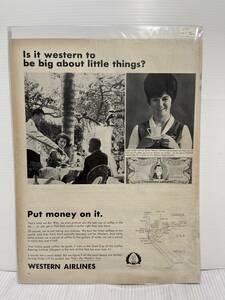 1967年3月24日号LIFE誌広告切り抜き【WESTERN AIRLINES/ウエスタン航空】アメリカ買い付け品60sビンテージUSAインテリアエアライングッズ