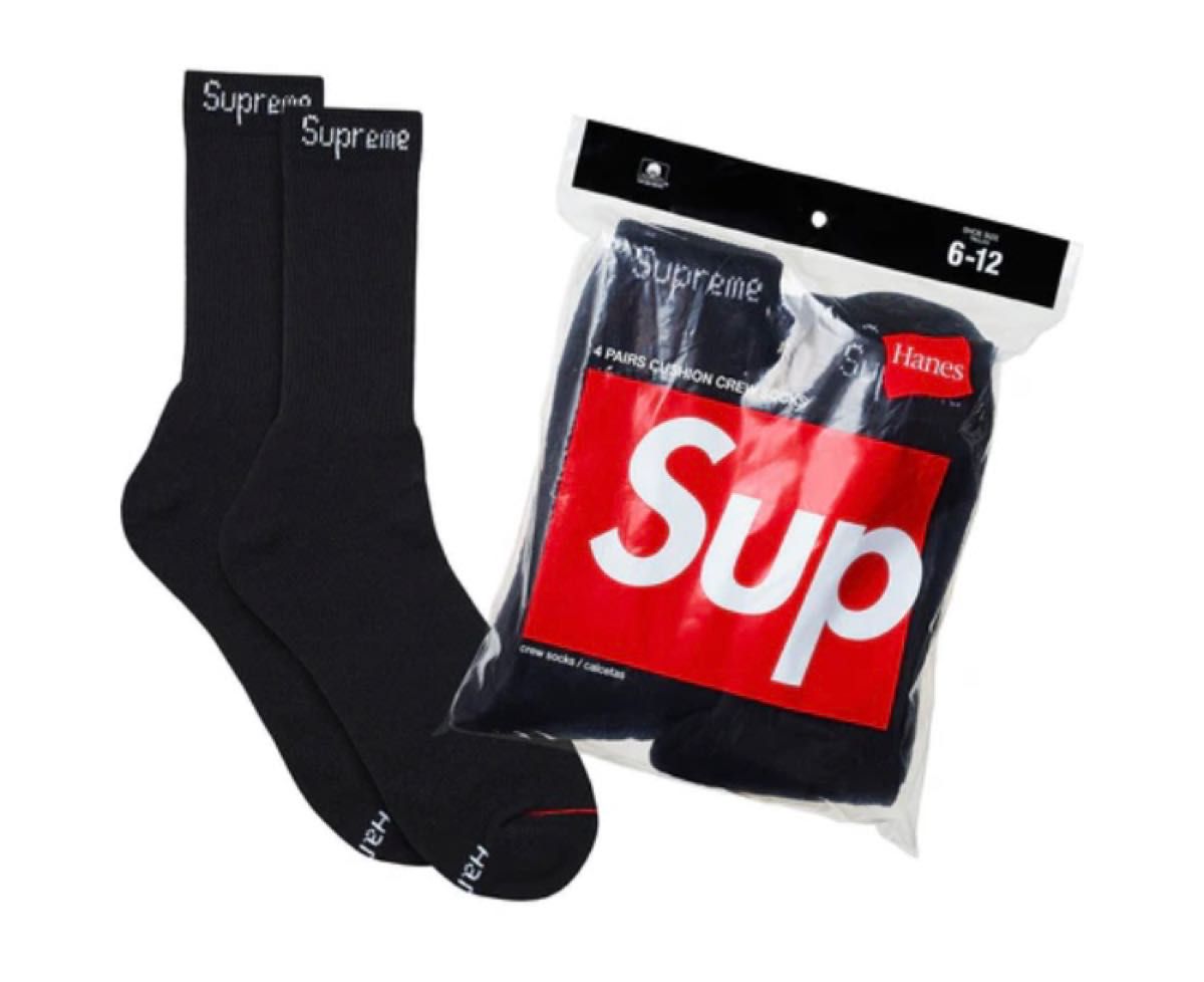 Supreme Hanes Crew Socks (4 Pack) 4足 黒 定価割れ|PayPayフリマ