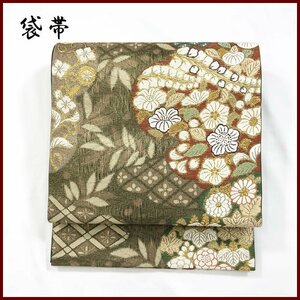 □きものマーチ□透かし織り フォーマル 袋帯 六通 金糸 菊 菱 楓文□美品 302my45