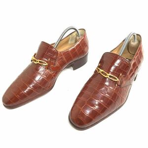 [ arte .oli] genuine article ARTIOLI shoes 25cm tea total crocodile Loafer slip-on shoes business shoes wani leather for man men's Italy made 6